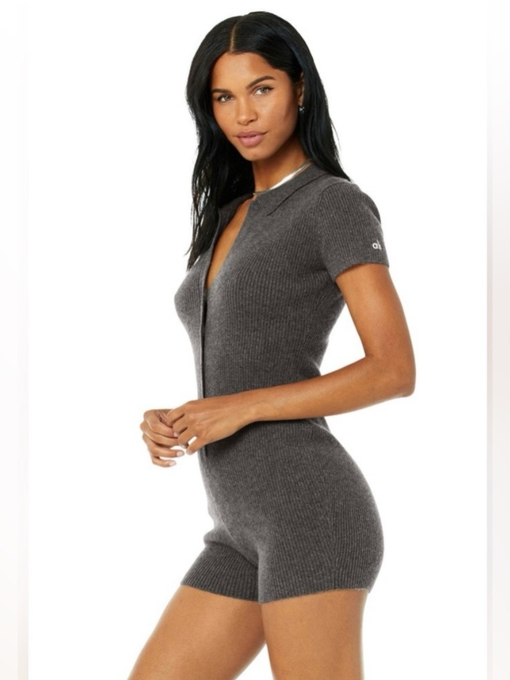 ALO Yoga- Cashmere Ribbed Staycation Playsuit- NWT- cozy gray, size small